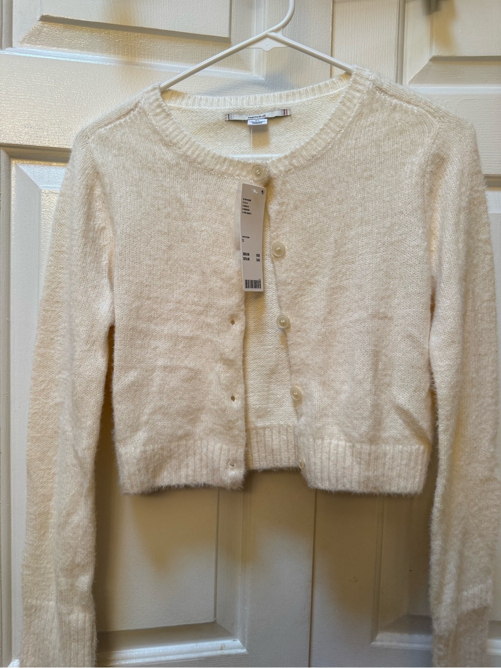 Urban Outfitters Cream Cropped Fuzzy Cardigan